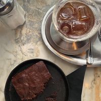 brownie and americano  at Aufzug Café in Vienna