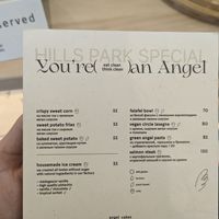 Specials menu, vegan has a leaf #Veganuary at Angel Cakes - Dubai Hills Park in Dubai