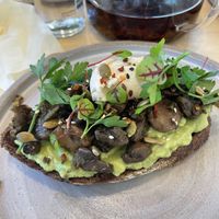 Vegan ricotta and mushroom avocado toastt  at Angel Cakes - Dubai Hills Park in Dubai