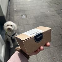 Box with 5 chocolates (€20,00)  at Lait De Choco in Amsterdam