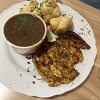 Chicken, garlic knots and black beans   at A Lo Vegano in Orlando