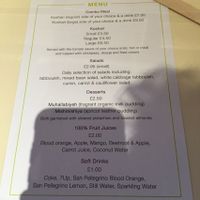 The menu at Koshari Street in London