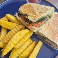 Pesto sandwich with tomatoes and zucchini at Art Coffee Galápagos in Puerto Ayora