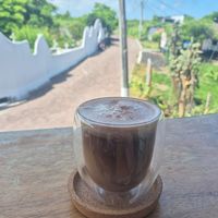 Moccachino with soy milk and a nice view at Art Coffee Galápagos in Puerto Ayora