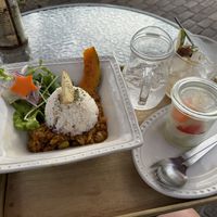 Vegetable vegan curry and ginger alee  at Blue Bronze Store in Nagasaki