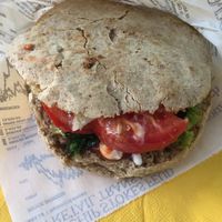 Nanda‘s panini (6,50€) with stracchino ‚cheese‘, like chicken strips, veggies  at Nanda's in Lucca