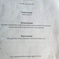 Vegan Night menu, changes each week at 9 Miles East in Saratoga Springs