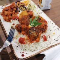 My food (the vegan grilled meatballs) at Just Vege - Forum in Helsinki