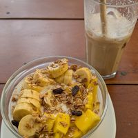 Yoghurt bowl and iced latte at Epic Cafe in Coron