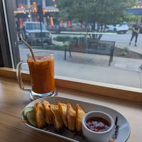 Thai iced tea + crab rangoon at Alice & Friends at The Glen in Glenview