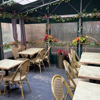 Outside seatingg at Fyahbun Creative in New York City