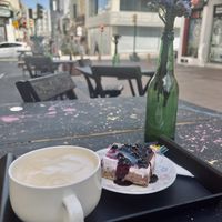 Perfect morning enjoying a vegan coffee and berry pastry as I people watch  at Kerop Cafe & Tattoo in Montevideo