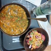 Daily special, bean stew with "chilean salad" at Alma Vegan Food in Santiago