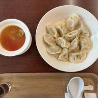 Vegan dumplings with daily soup (tomato)  at Tai Lai in Taipei