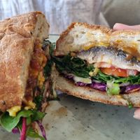 Mushroom burger at Sprout Eden in Eden