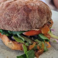 Mushroom burger at Sprout Eden in Eden