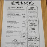 Vegan menu!  at Nevermind Cafe  in Maroochydore