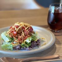 soy meat tacorice  at This Is Coffee  in Kani