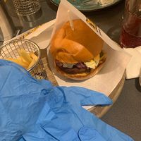 Veggie burger (with gloves to eat! 😝)  at Eurasia in Kyiv