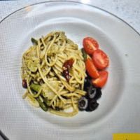 Basil pesto pasta (just a photo from the menu) at Cheese Forest Wood-Fired Pizza & Pasta - 치즈숲 화덕피자&파스타 in Busan