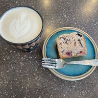 Rasperry banana cake and ginger soy latte  at Poolside Coffee in Zushi