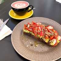 Beetroot late and avocado toast at How About Coffee in Lisbon
