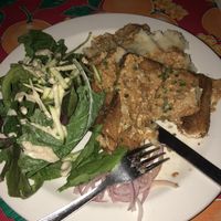 Country Fried Tofu with a few bites taken out (sorry, I couldn’t resist). at The Root Cafe in Little Rock