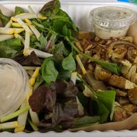 The only vegan breakfast option. Tofu "scramble" with salad. at The Root Cafe in Little Rock
