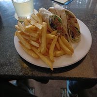 Falafel wrap and chips at The Sportsman in Bristol