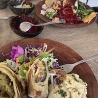 Falafel wrap + rice with vegetable curries   at Spa Una & Eco Café in Unawatuna