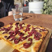 Garlic, olive, rosemary focaccia at L'enoteca in Rabat