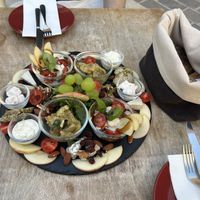 Charcuterie board / platter with different home made vegan cheeses  at L'enoteca in Rabat