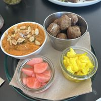 Vegan köttbullar with sides  at FIKA LAB in Leuven