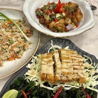 Lime chicken, chilli fish and ham ricee  at Kem-Kon Pahurat (เข้ม-ข้น พาหุรัด) in Bangkok