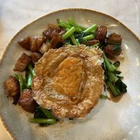 Vegan Morning Glory with “Vegan Egg”  at Kem-Kon Pahurat (เข้ม-ข้น พาหุรัด) in Bangkok