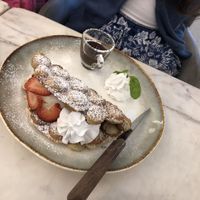 raspberries, vanilla ice cream and chocolate sauce waffles  at Kem-Kon Pahurat (เข้ม-ข้น พาหุรัด) in Bangkok