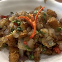 Vegan crispy pork- interesting taste and texture 😉  at Kem-Kon Pahurat (เข้ม-ข้น พาหุรัด) in Bangkok