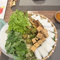 Flat basket- noodles with fried tofu  at Karuna Veggie in Ho Chi Minh City