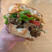 3 bean burger  at Bull City Burger and Brewery in Durham