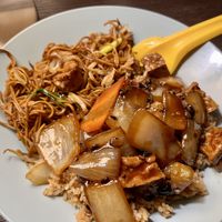 Mix of noodles, fried rice & black bean dish in our hotel   at Wawin Vegan Chinese in Glasgow