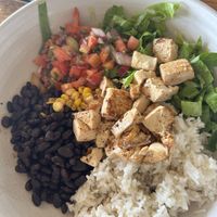Tofu burrito bowl (without chipotle sauce that has dairy)   at Barefoot Caribe in Caye Caulker