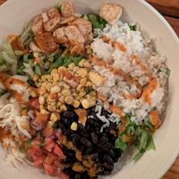 Tofu burrito bowl at Barefoot Caribe in Caye Caulker