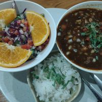 Vegan black beans, sausage and chorizo stew 👍🏽👍🏽 at Peyote Restaurant Samui in Koh Samui