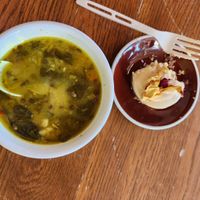 Soup of the day and vegan cheesecake at Happy Girl Kitchen in Pacific Grove