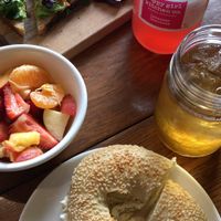 Avocado toast and bagel  at Happy Girl Kitchen in Pacific Grove
