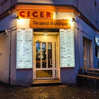 Outside of Cicer The World of Chickpea, with menu at Cicer-The World of Chickpea in Berlin