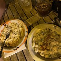 pasta carbonara and gnocchi   at Lutra Lutra Bar in Tbilisi