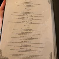 Vegan menu  at La Piazza Antica in York
