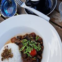 vegan szechuan-style braised eggplants at Le Café in Picton