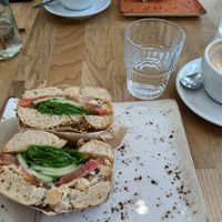 Vegan chickpea bagel at Café Passaporte  in Porto